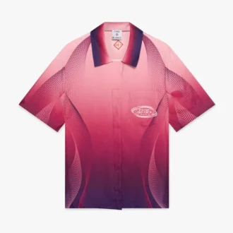 Auberginefarget silke-skjorte med kubansk krage og korte ermer