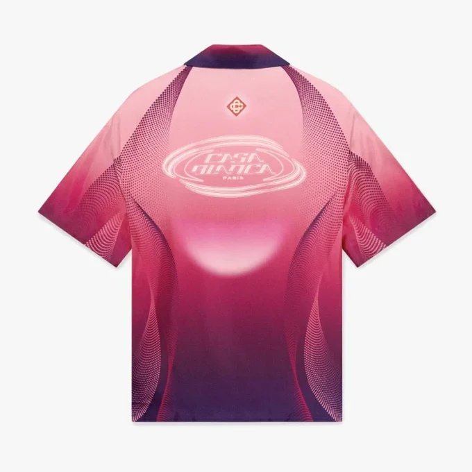 Auberginefarget silke-skjorte med kubansk krage og korte ermer