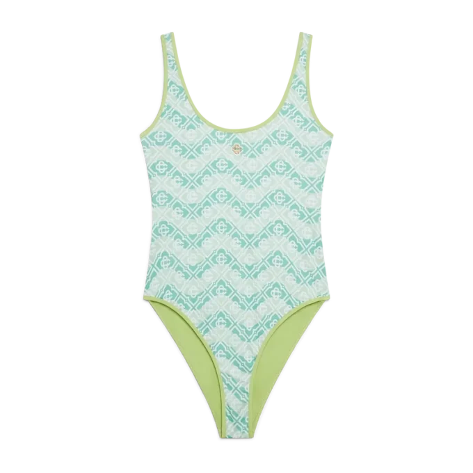 Badedrakt med bølget monogram