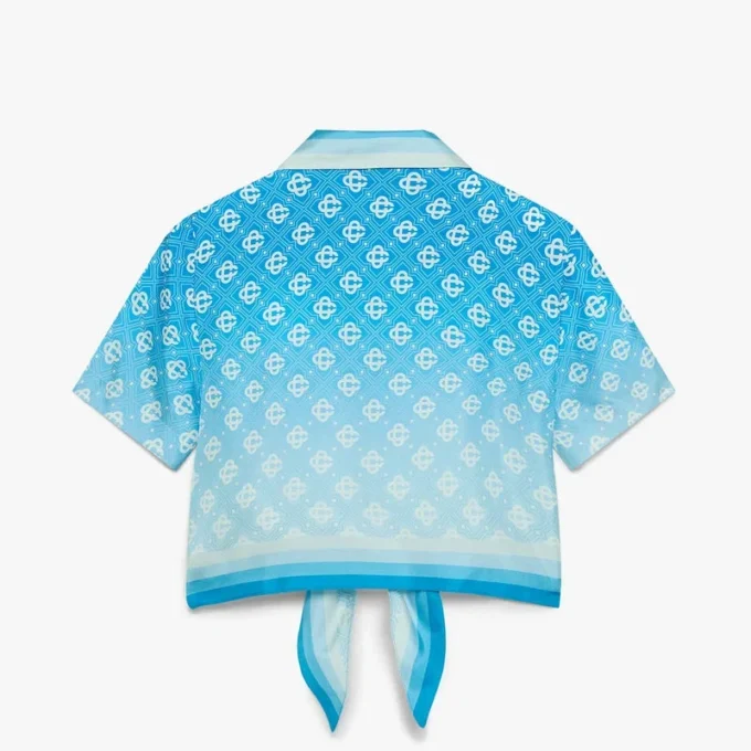 Blå gradientmonogram-knyttet kort silke-skjorte Blå gradientmonogram-knyttet kort silke-skjorte