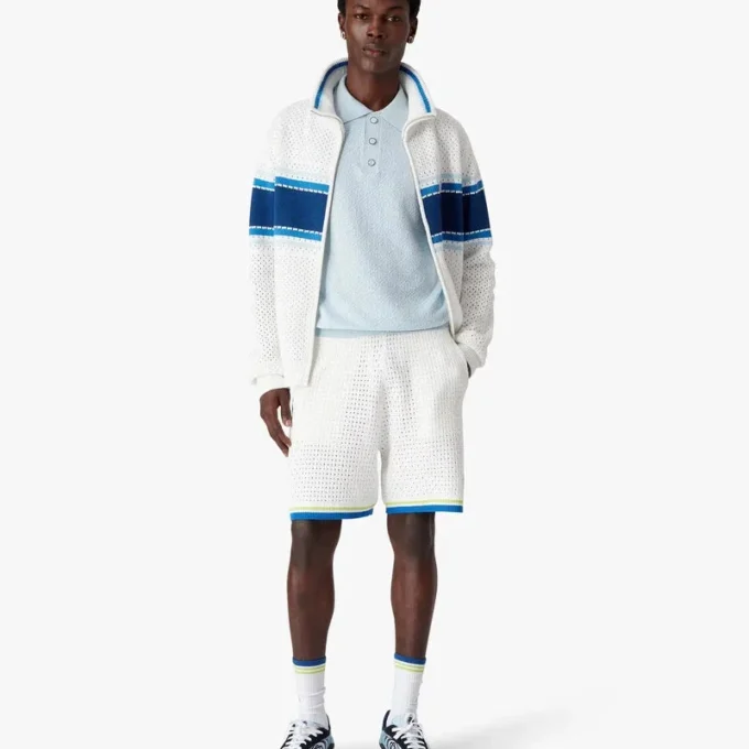 Blå kortærmet Pointelle-monogram-pique-skjorte