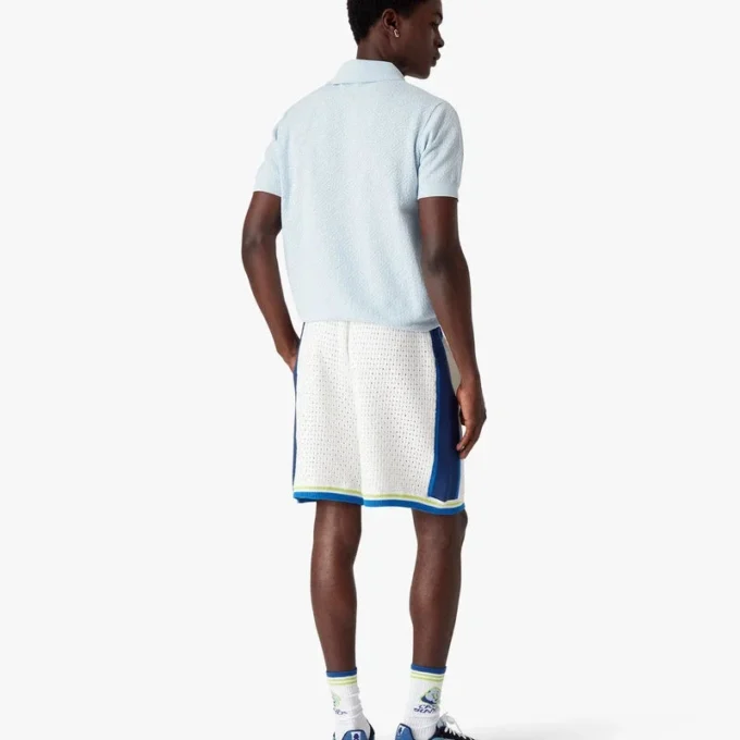 Blå kortærmet Pointelle-monogram-pique-skjorte