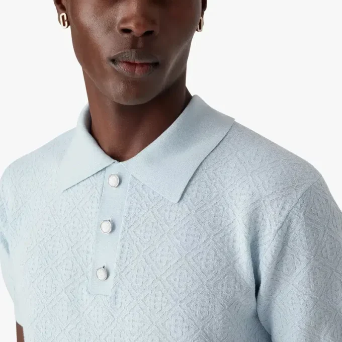 Blå kortærmet Pointelle-monogram-pique-skjorte