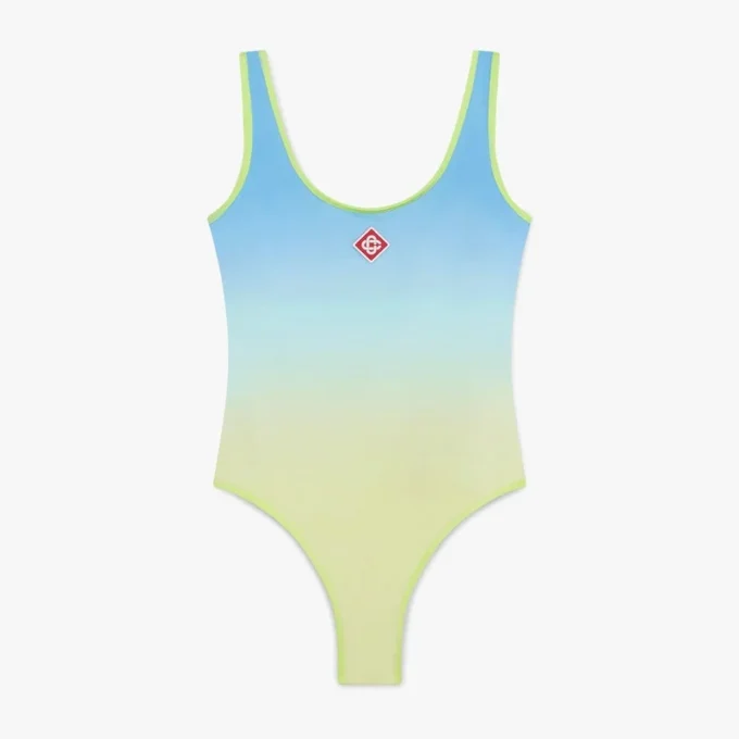 Blå og gul badedrakt med fargegradient