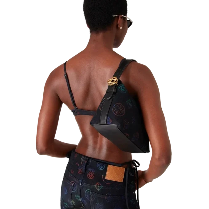 Blå skinnveske med logo