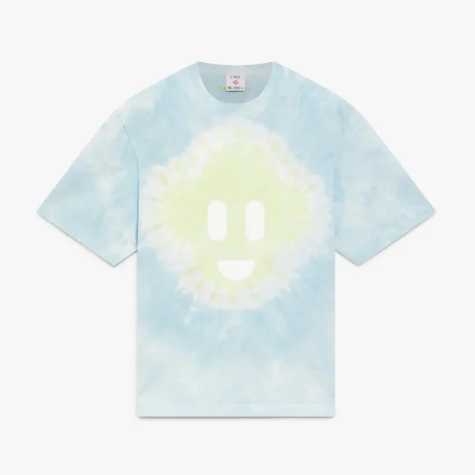 Blå tie-dye-oversized Cc Smile-T-skjorte med korte shorts