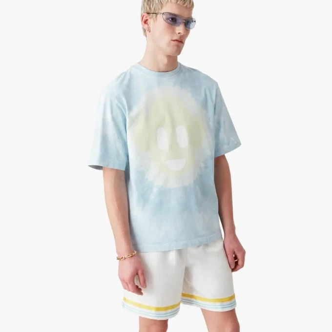 Blå tie-dye-oversized Cc Smile-T-skjorte med korte shorts