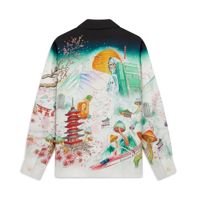 Blomster-skjorte i silketwill med lange ermer