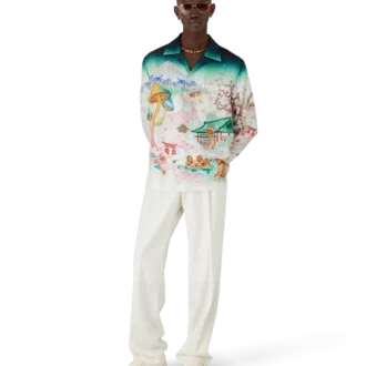 Blomster-skjorte i silketwill med lange ermer