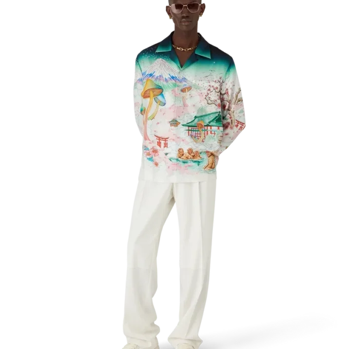 Blomster-skjorte i silketwill med lange ermer