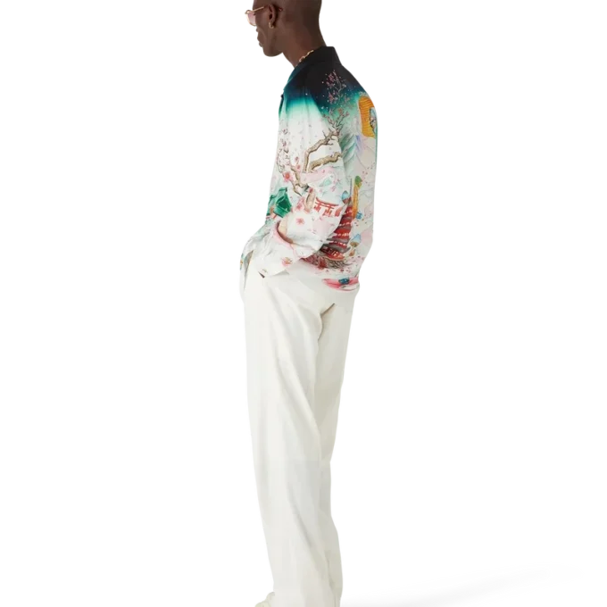 Blomster-skjorte i silketwill med lange ermer