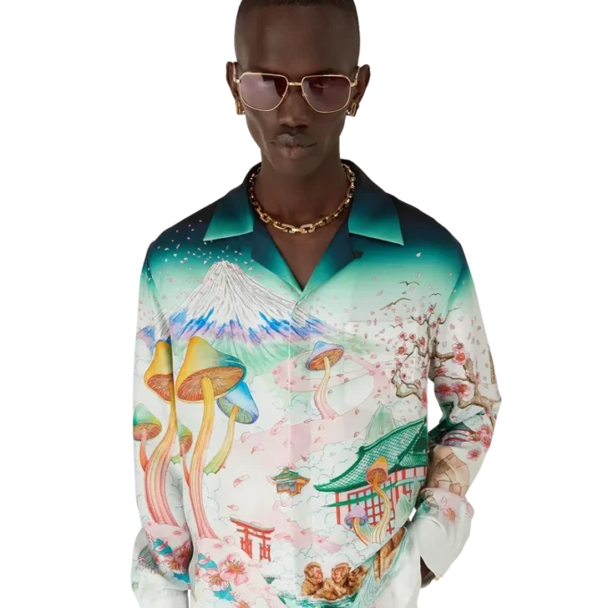 Blomster-skjorte i silketwill med lange ermer