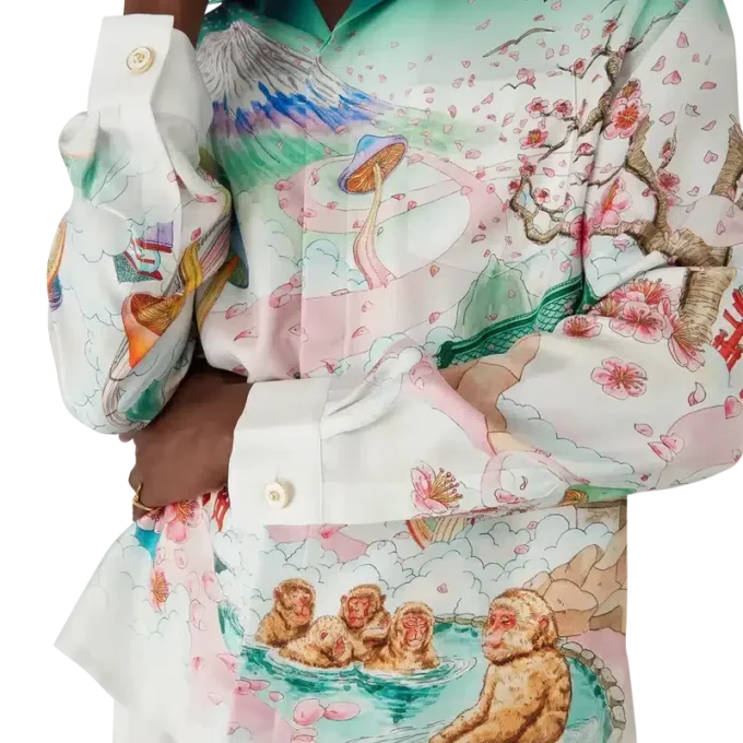 Blomster-skjorte i silketwill med lange ermer