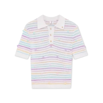 Blomsterstripet bomullspique-skjorte i heklet stoff