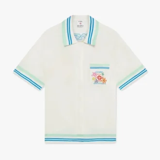 Blomstret kortærmet silkeshorts med kubansk krage