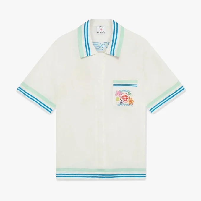 Blomstret kortærmet silkeshorts med kubansk krage