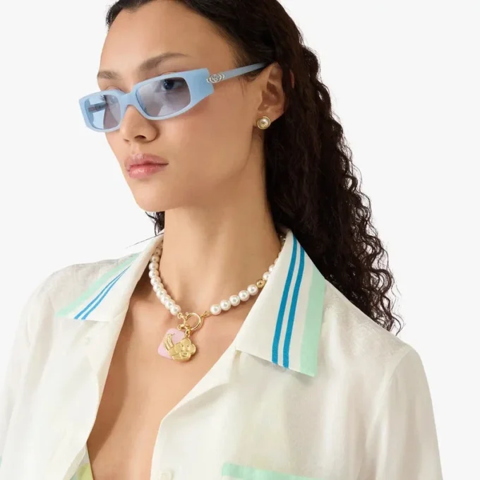 Blomstret kortærmet silkeshorts med kubansk krage