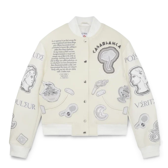 Bomberjakke i chenille-patchwork