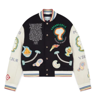 Bomberjakke i chenille-patchwork