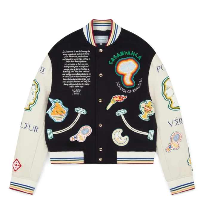 Bomberjakke i chenille-patchwork