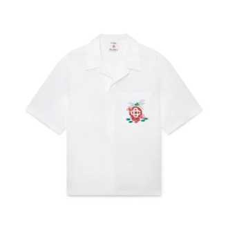 Bomullspoplin-skjorte med broderi og korte ermer