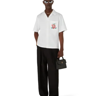 Bomullspoplin-skjorte med broderi og korte ermer