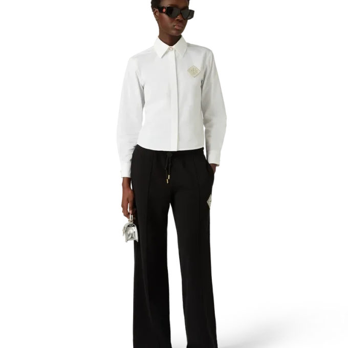 Bomullsskjorte med perle-diamant-patch