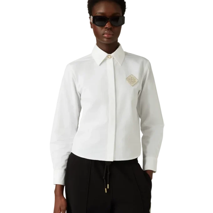 Bomullsskjorte med perle-diamant-patch