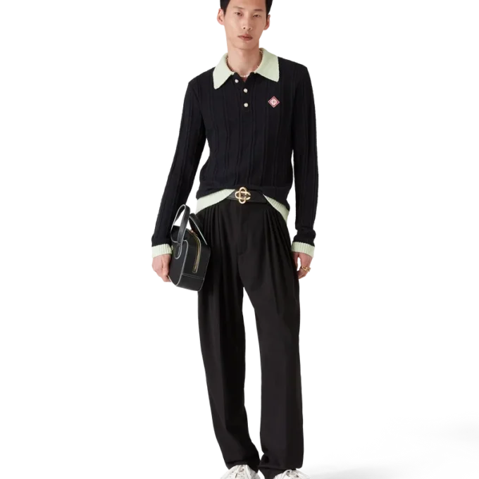 Bouclé-pique-skjorte med lange ermer