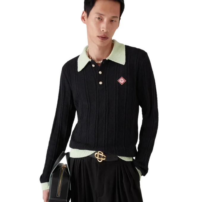 Bouclé-pique-skjorte med lange ermer