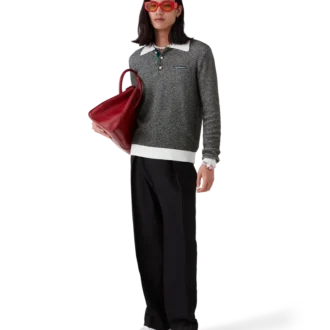 Boucle-stripet langermet pique-skjorte