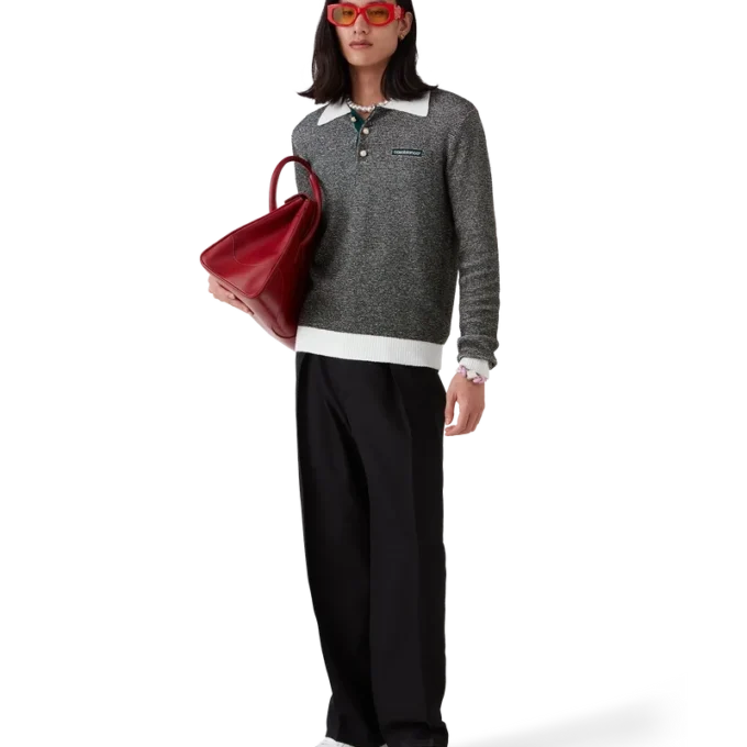 Boucle-stripet langermet pique-skjorte Boucle-stripet langermet pique-skjorte