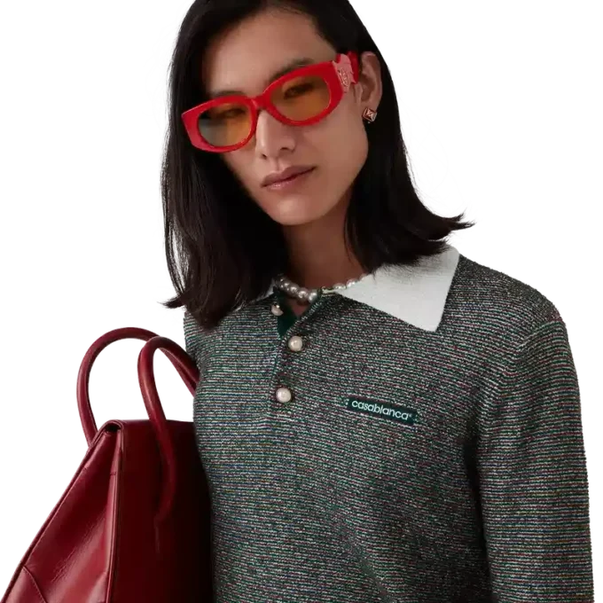 Boucle-stripet langermet pique-skjorte Boucle-stripet langermet pique-skjorte