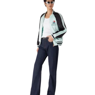 Brodert bomberjakke i sateng