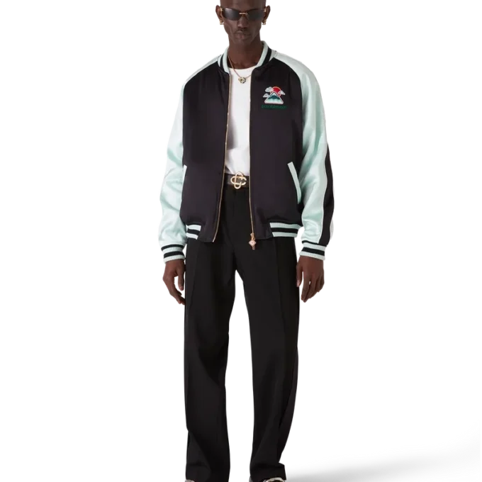 Brodert bomberjakke i sateng