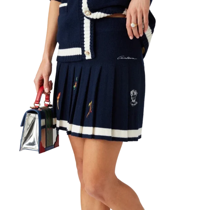 Broderte motiv Ull- og kashmirplissert skjørt Broderte motiv Ull- og kashmirplissert skjørt