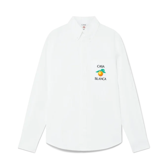 Broderte oransje Oxford-skjorte