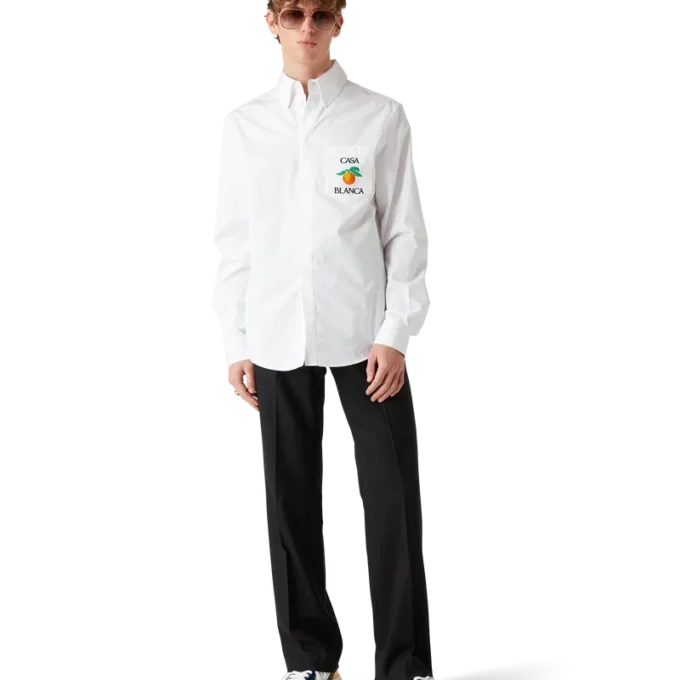 Broderte oransje Oxford-skjorte