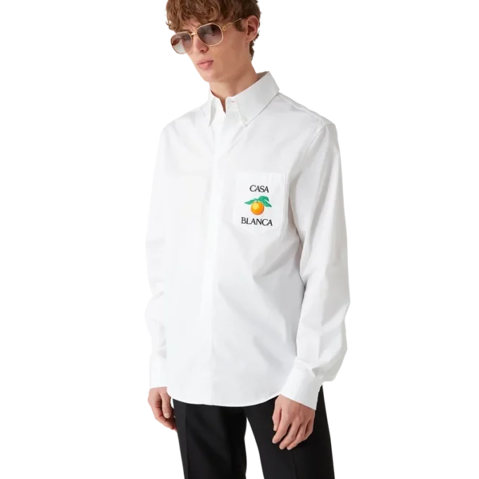 Broderte oransje Oxford-skjorte