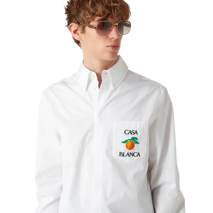 Broderte oransje Oxford-skjorte