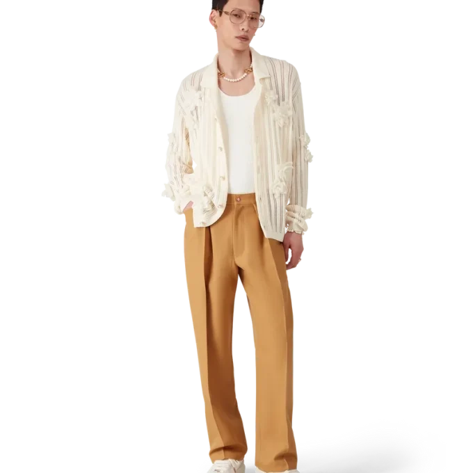 Chinobukser i ull med plissering