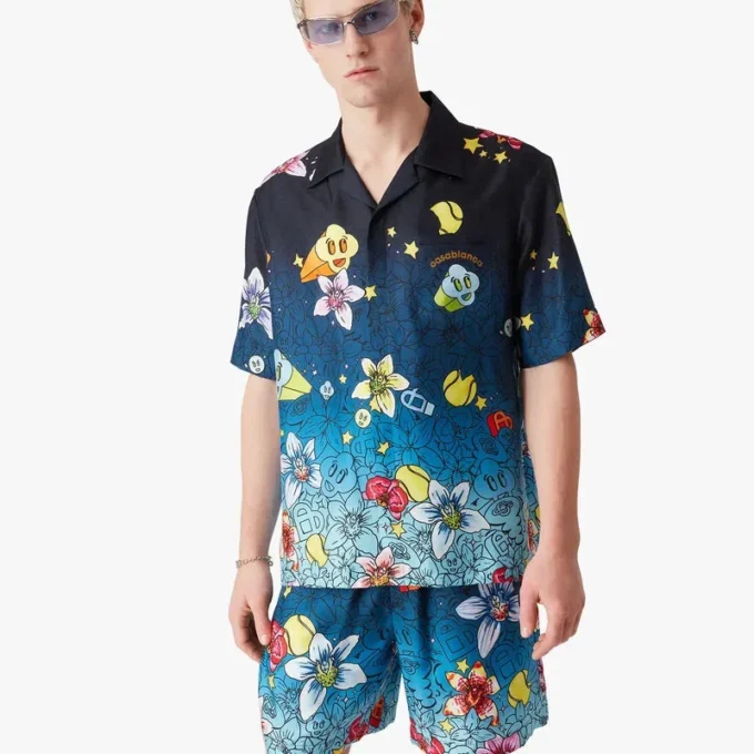 Collage D’icones Graphiques kortærmet silkeskjorte