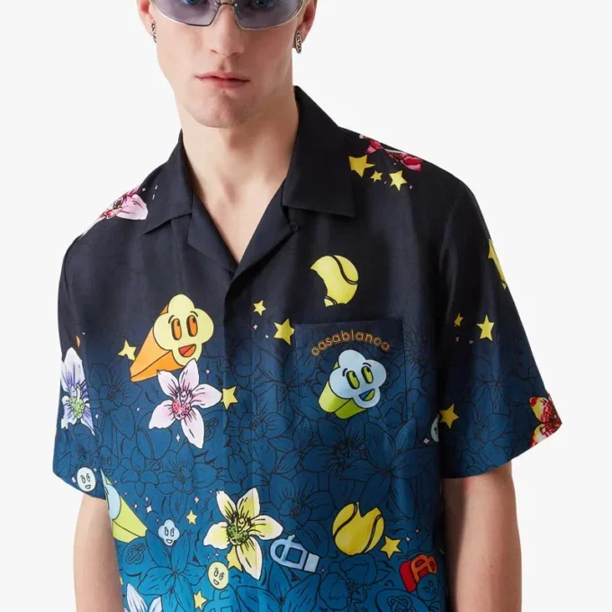 Collage D’icones Graphiques kortærmet silkeskjorte