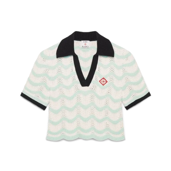 Cotton Wave Crochet Cropped Pique-skjorter