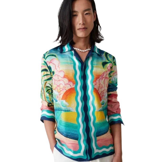 Danse De La Mer langermet silkeskjorte