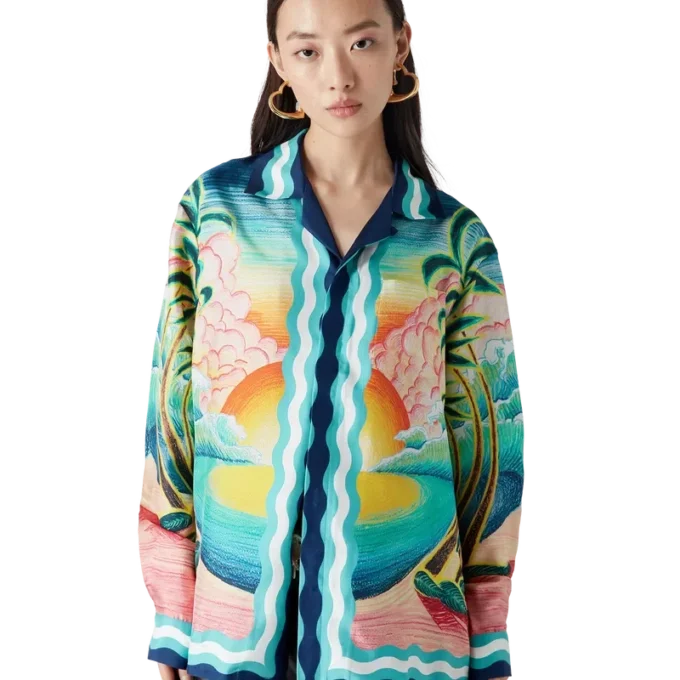 Danse De La Mer langermet silkeskjorte