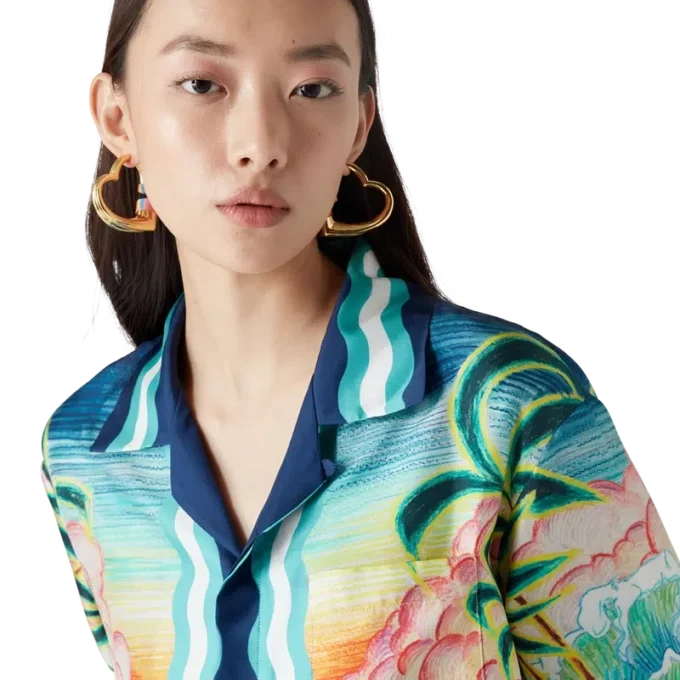 Danse De La Mer langermet silkeskjorte