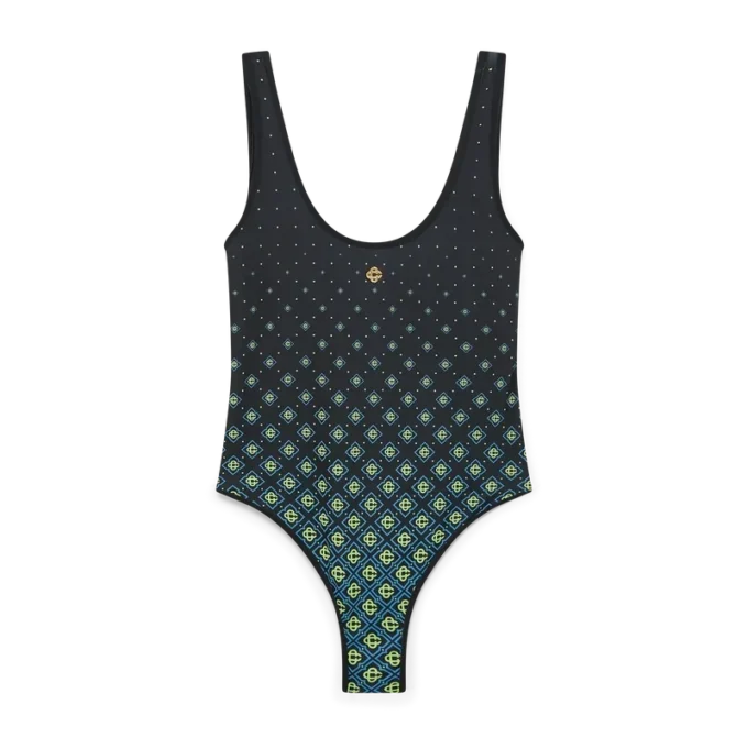 Degrade svart monogram-badedrakt