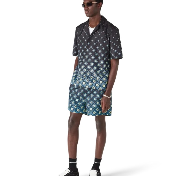 Degrade svart monogram badetøy med korte ermer