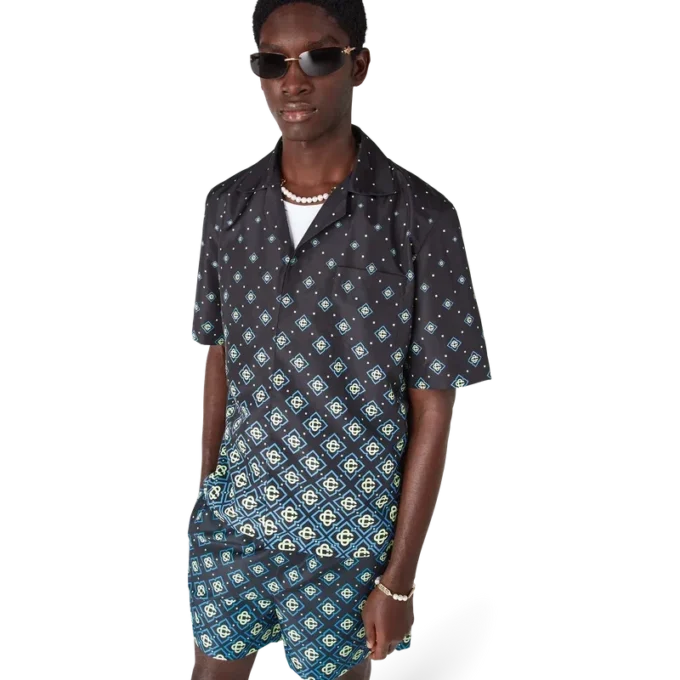 Degrade svart monogram badetøy med korte ermer